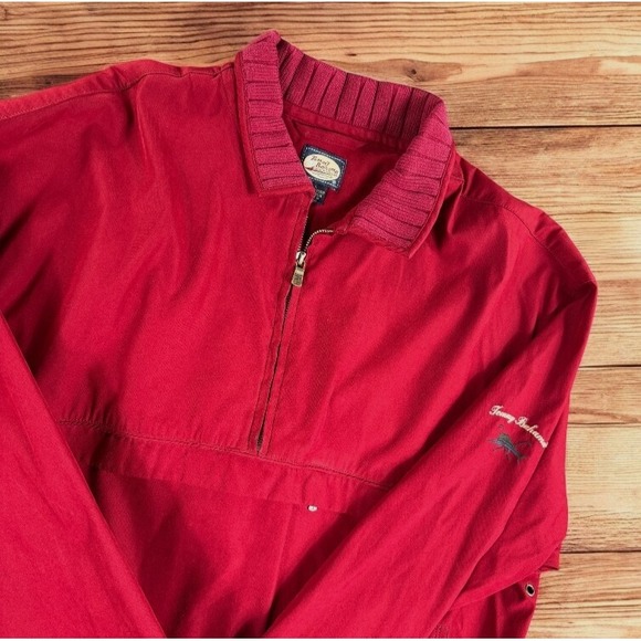 Vintage‎ Tommy Bahama Anorak Golf Jacket Men Large 1/2 Zip Pullover Red Resort - Picture 1 of 15